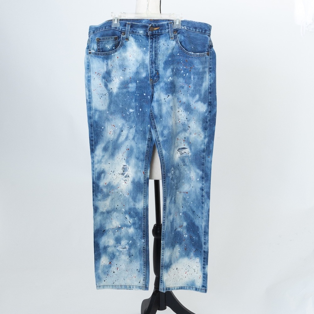 Hand designed jeans paint spattered jeans tattered bleached urban 34